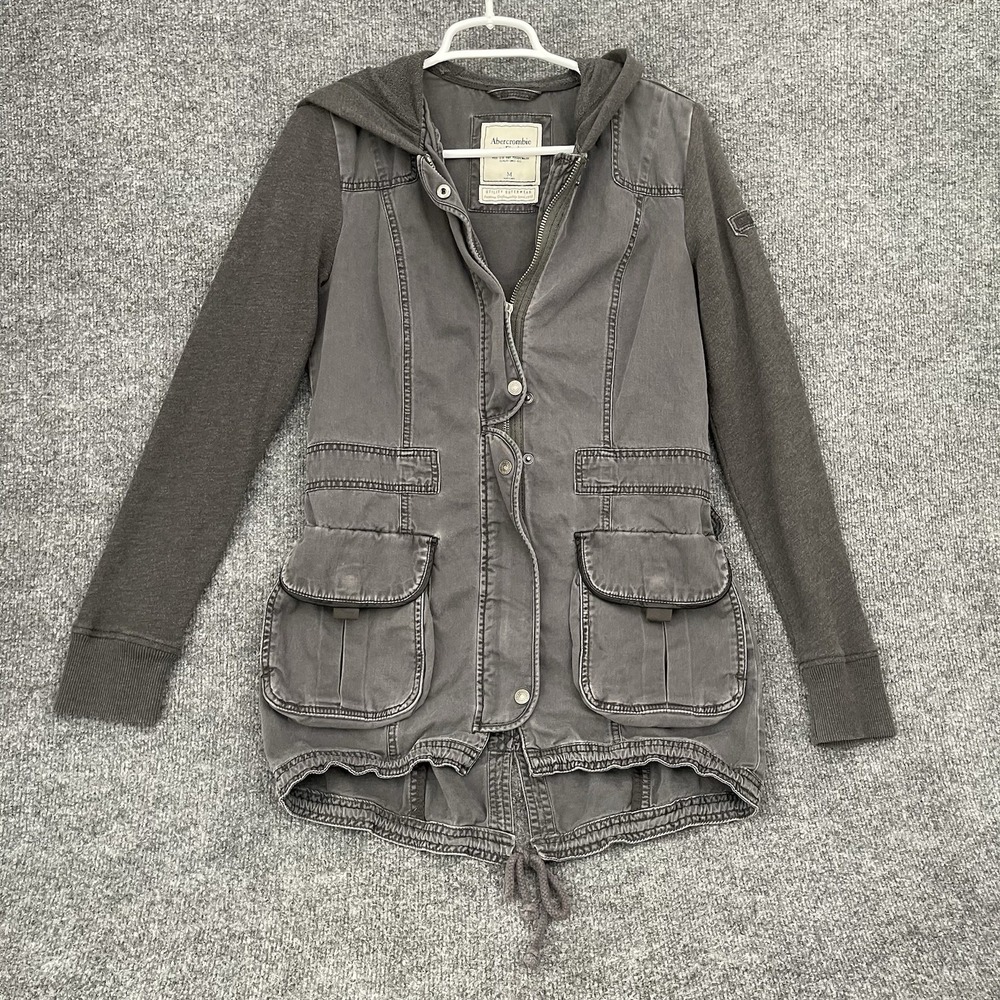 Abercrombie & Fitch Military Utility Jacket Womens Sz M Gray Cargo